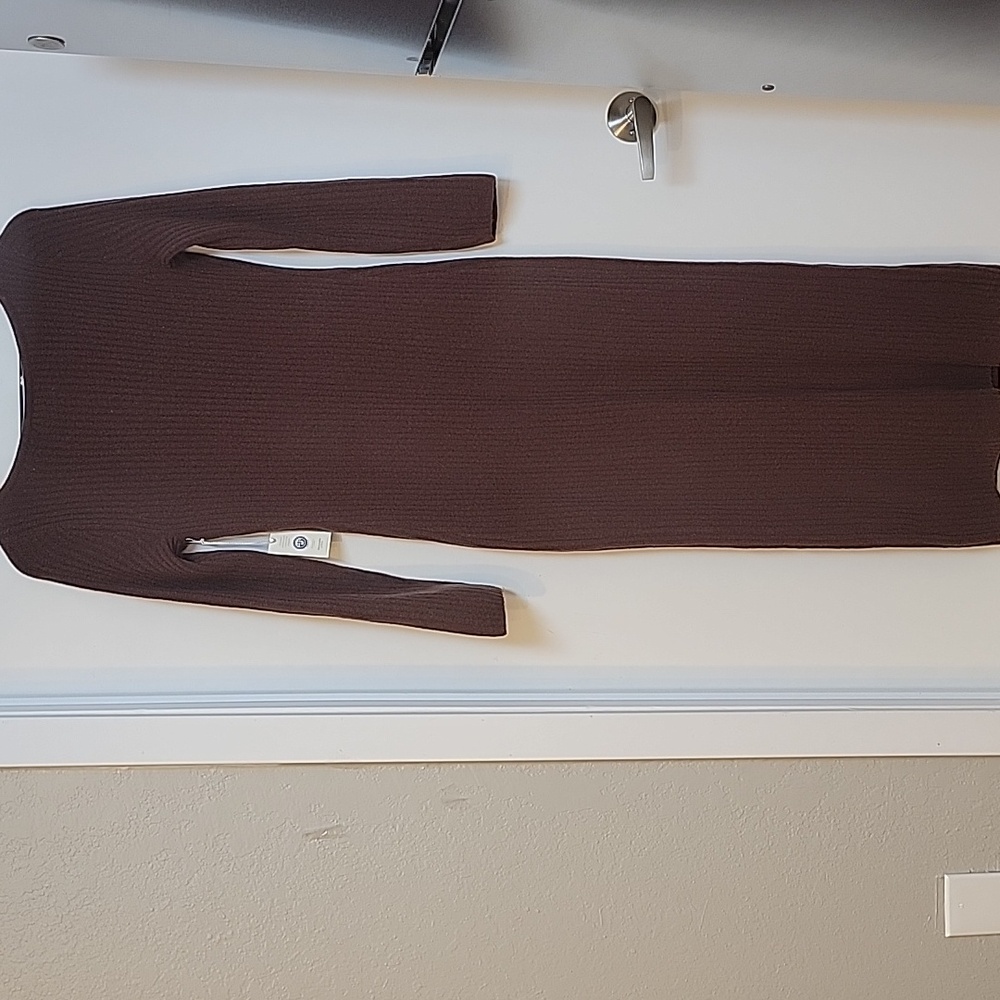 Abercrombie & Fitch Brown Long Sleeve Ribbed Wool Blend Midi Dress - Picture 6 of 11
